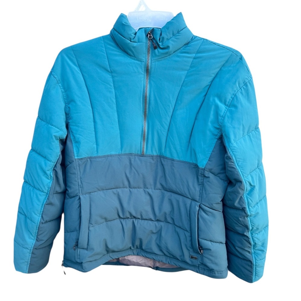 Eastern Mountain Sports EMS Puffer Jacket Teal Pullover Colorblock 1/4 Zip M‎